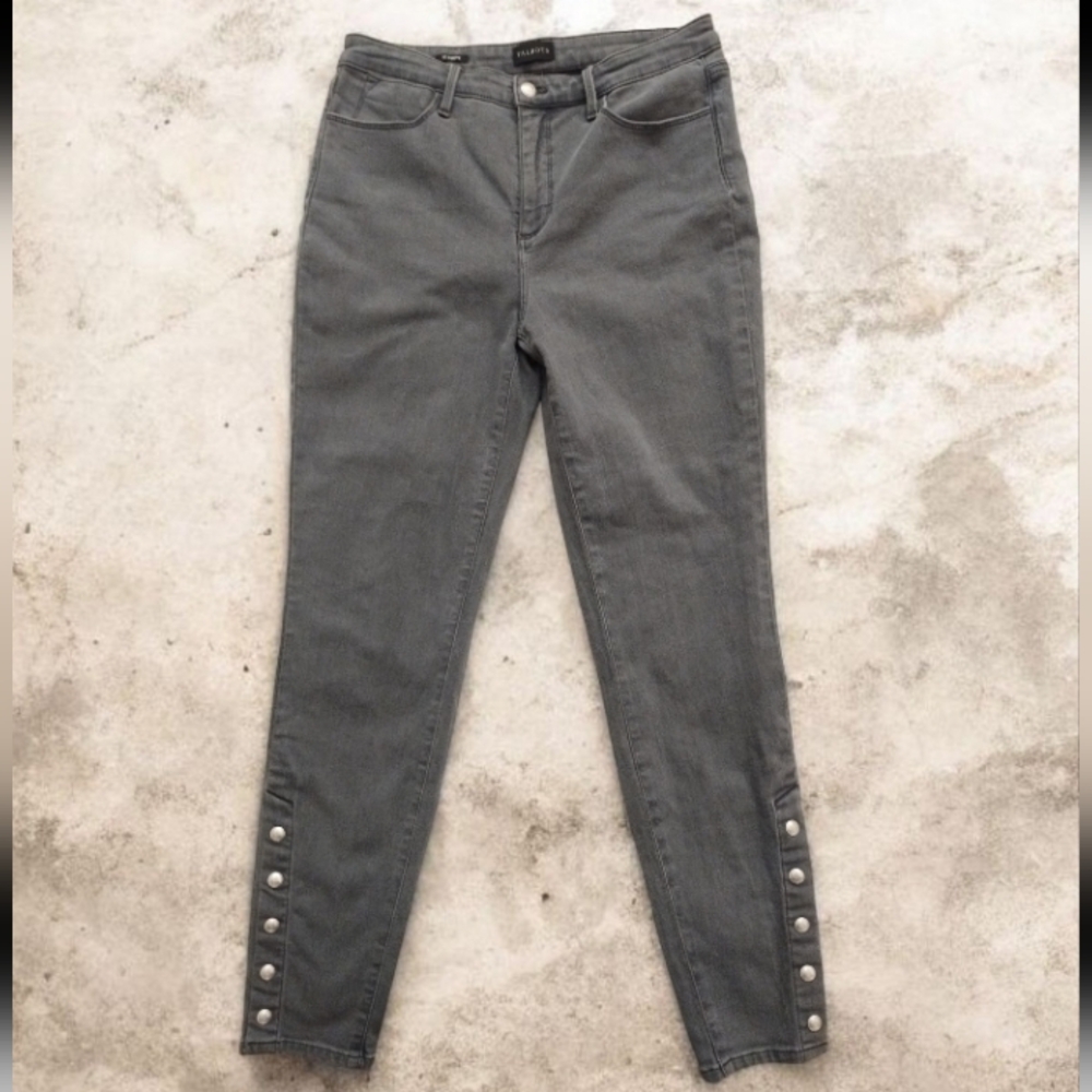 TALBOTS WOMENS GREY BUTTON HIGH RISE Stretch Ankle JEGGINGS SIZE 8
